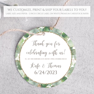 Personalized Party Tags, Greenery Wedding, Custom Cardstock Party Favors, Eucalyptus Labels, Party Favors, Custom Party Decor 2 Inch