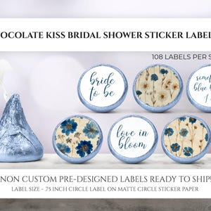 Chocolate Kiss Stickers, Something Blue Before I Do, Dried Flower Wedding Favors, Pressed Flower Bridal Shower, Candy Labels Blue Wedding