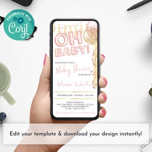 Oh Baby Blush Pink and Gold Glitter Baby Shower Smartphone Invitation Electronic Invite, iPhone Invite, Text Message Evite Samsung Corjl