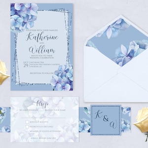 Hydrangea Wedding Invitation Bundle, Printable Suite, Wedding Invitation Templates, Personalized Wedding Invitation Bundle, Blue Invites
