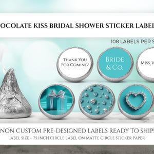 Chocolate Kiss Stickers, Bride & Co, Teal Wedding Favors, Diamond Bridal Shower, Candy Labels Teal, Cute Bridal Shower Decor