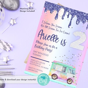Eis Geburtstag druckbare Einladung, Eis Dessert Geburtstag Party Einladung Vorlage, personalisierte Eis Kinder Party einladen