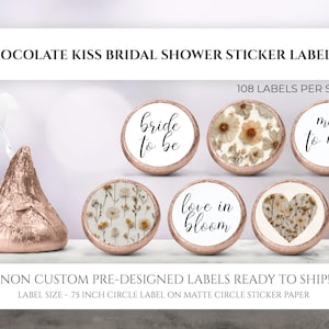Chocolate Kiss Stickers, Miss to Mrs, Dried Flower Wedding Favors, Pressed Flower Bridal Shower, Candy Labels Vintage Beige Wedding