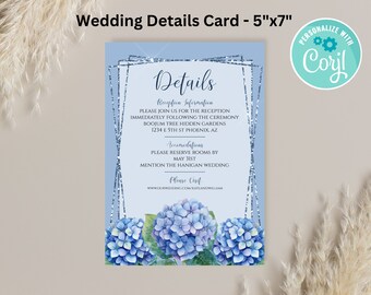 Hydrangea Blue Printable Wedding Details Card, Wedding Invitation Details Template, Personalized Details Card, Blue Hydrangea Theme Wedding