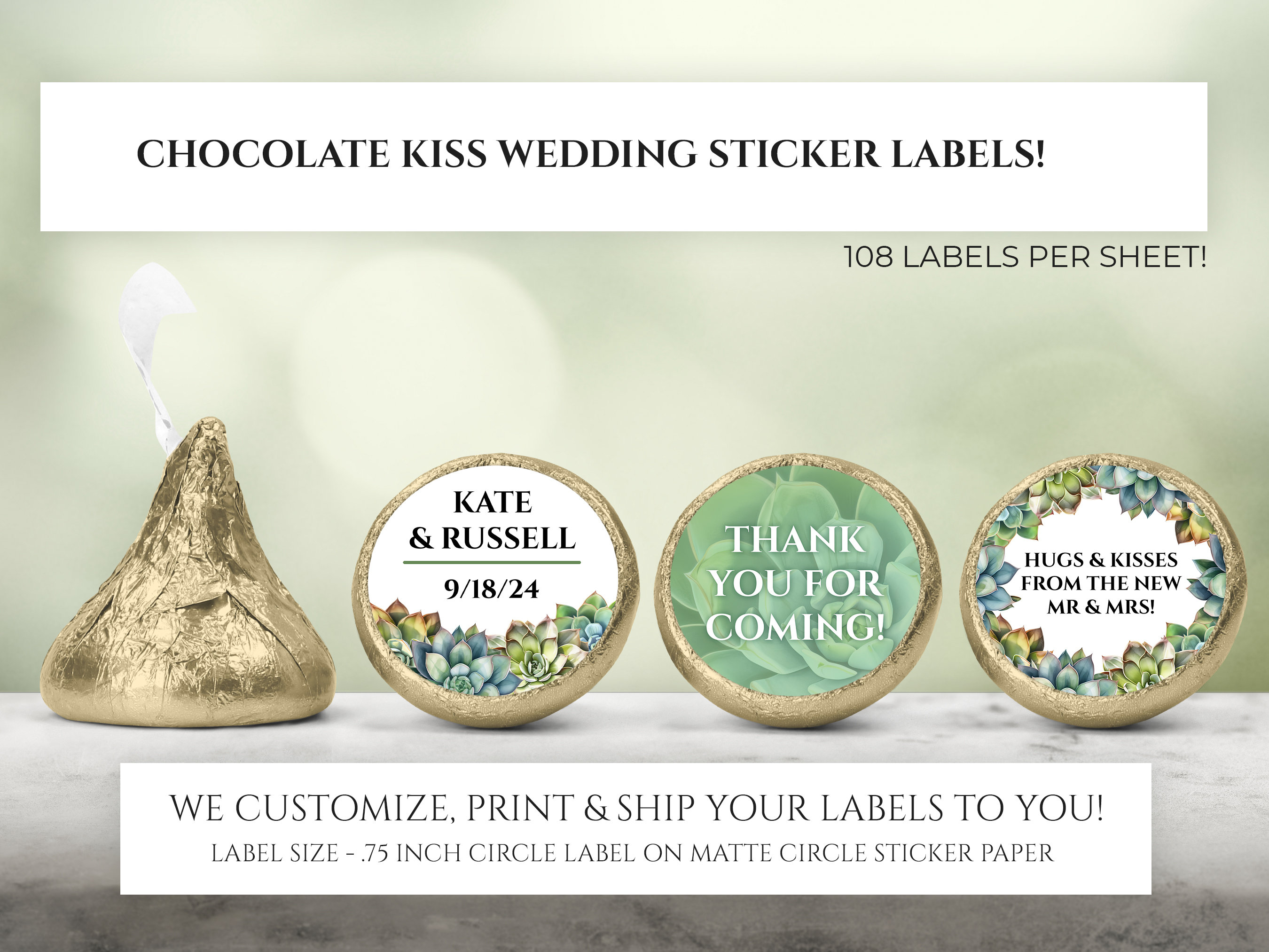 Printed Chocolate Kiss Stickers