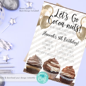 Chocolate Birthday Printable Invitation, Chocolate Cupcakes Birthday Party Invitation Template, Personalized Chocolate Birthday Party Invite