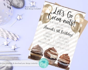 Chocolate Birthday Printable Invitation, Chocolate Cupcakes Birthday Party Invitation Template, Personalized Chocolate Birthday Party Invite