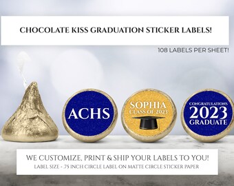 Bedruckte Schokoladen-Kuss-Aufkleber - Personalisierte Abschlussfeier-Gastgeschenke, Abschlussfeier-Schokoladenküsse, Benutzerdefinierte Süßigkeiten-Etiketten
