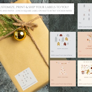 Boho Christmas Tags, Boho Sticker Labels, 2&quot; Square Labels, Personalized Christmas Stickers, Gift Sticker Tags, Gift Sticker Labels