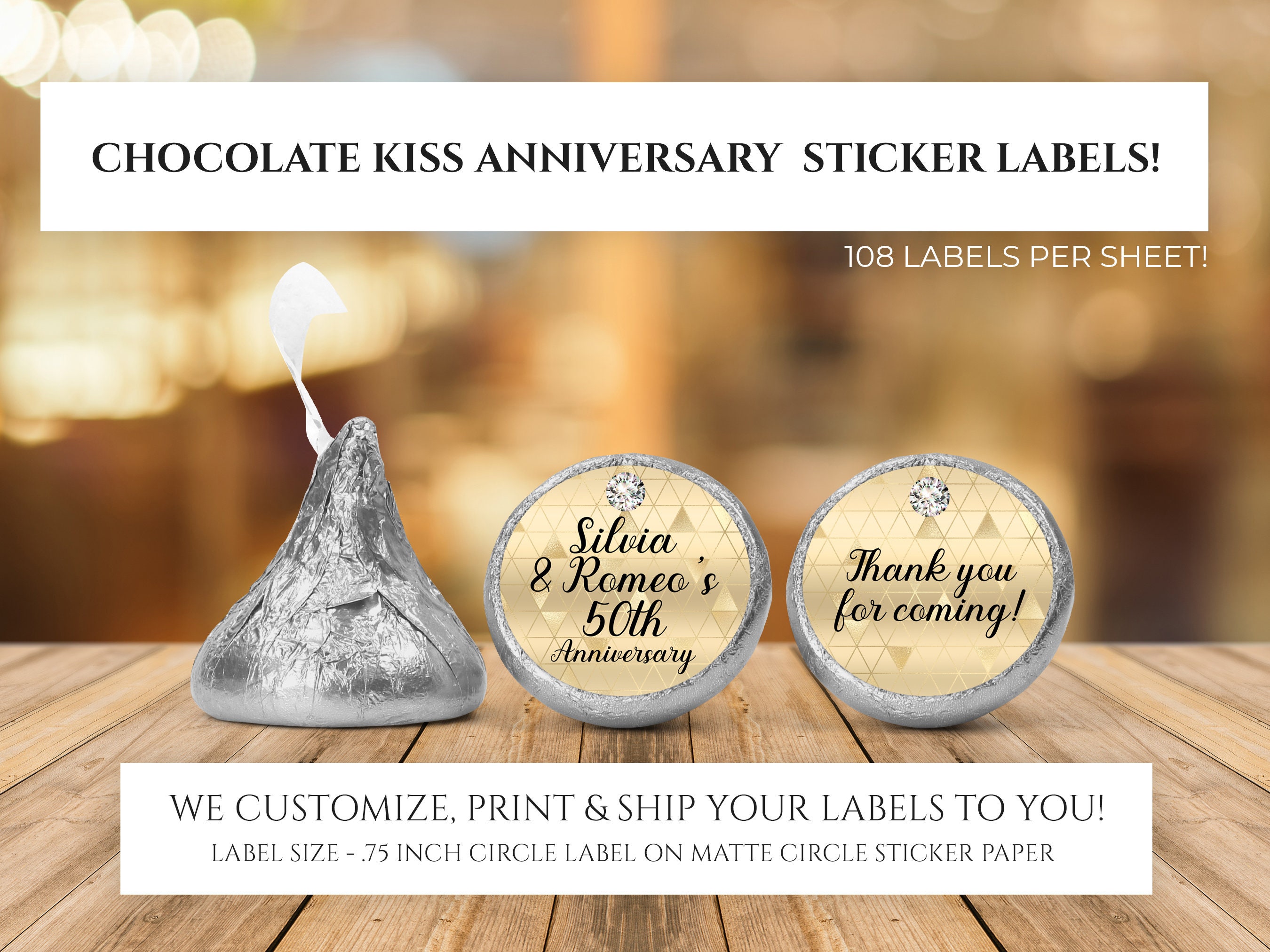 Printed Chocolate Kiss Stickers Personalized 50th Anniversary Party Favors,  Golden Anniversary Kisses, Custom Candy Label Party Decor - Etsy