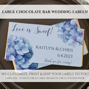 Chocolate Bar Wrapper, Personalized Full Size Candy Bar Wrapper, Hydrangea Wedding Favors, Bridal Shower, Custom Candy Label, Floral Sticker