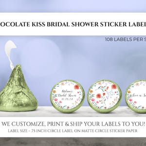 Stickers imprimés baiser au chocolat - Cadeaux de mariage fleurs sauvages, baisers au chocolat pour la douche nuptiale fleurs sauvages, décoration de fête étiquette de bonbons personnalisée