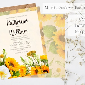 Sunflower Wedding Invitation, Printable Invitation Template, Personalized Wedding Invitation, Floral Invite, Sunflower Theme Wedding