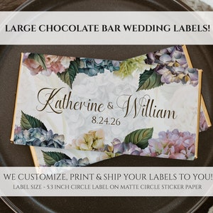 Chocolate Bar Wrapper, Personalized Full Size Chocolate Bars, Hydrangea Wedding Favors, Bridal Shower, Custom Candy Label, Floral Stickers