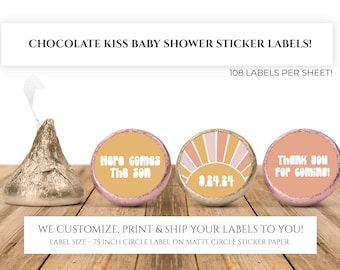 Bedruckte Schokoladen-Kuss-Aufkleber - personalisierte Boho-Baby-Dusche-Bevorzugungen, Junge-Baby-Dusche, benutzerdefiniertes Candy-Label-Bär-Baby-Dusche