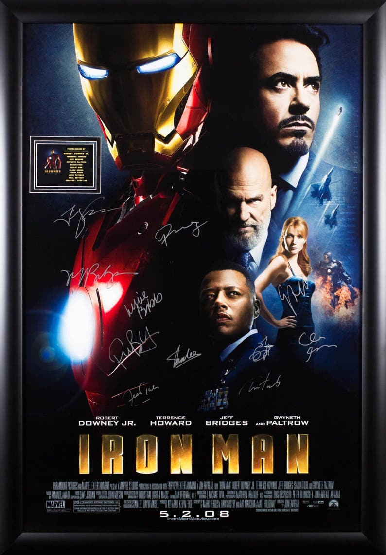 Iron Man Cast Signed Poster 27x41 In Wood Frame With Image 0