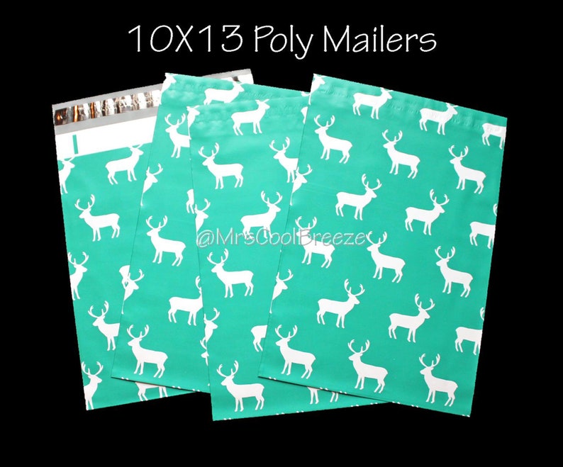 10 or 15 Reindeer 10X13 Poly Mailers Flat Designer Lightweight Bag Self Seal Waterproof Business Shipping Envelope Package Mail Polymailer