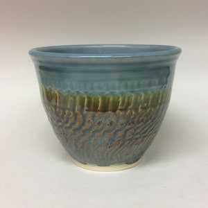 Handmade Chattered Ceramic Bowl: Celadon Blue Pottery Serving Dish
