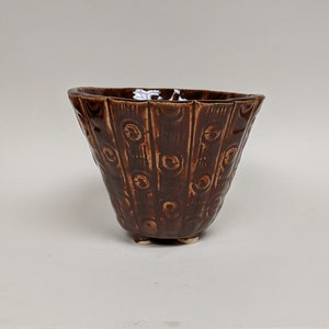 Handmade Stamped Ceramic Bowl: Brown Pottery Serving Bowl