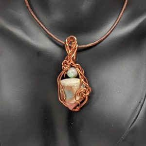 Copper Wire Wrapped Jasper Chrysocolla Pendant Necklace