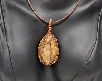 Handmade Copper Wire Wrapped Jasper Pendant Necklace