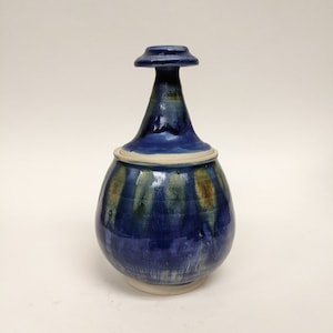Handmade Lidded Ceramic Jar: Cobalt Blue Pottery Herb Jar