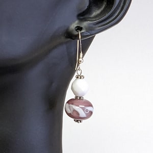 Handmade Lampwork Glass Bead Drop Earrings: .925 Silver Hooks