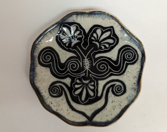 Ceramic plate, handmade plate, Sgraffito plate, sgraffito, pottery plate, plate, small plate, ceramics, pottery, handmade ceramics