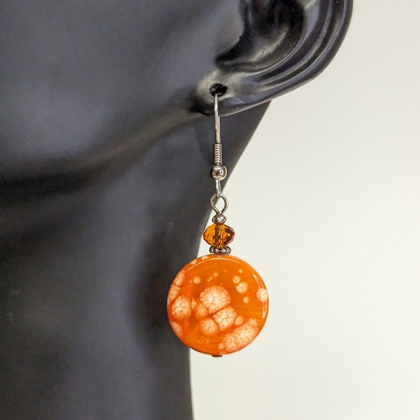 Orange mother of pearl earrings, dyed mother of pearl earrings, orange earrings, dyed orange earrings, earrings, orange jewelry