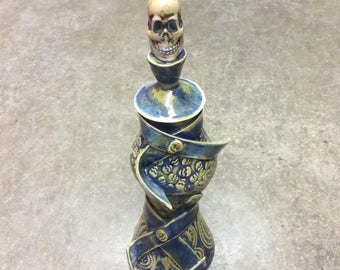 Ceramic lidded vessel, handmade ceramics, handbuilt ceramics, skull themed ceramic vase, skull, vase, ceramics