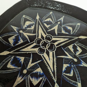Handmade Sgraffito Ceramic Plate: Black & Cobalt Blue Pottery