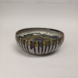 Handmade Ceramic Bowl: Striped Pottery, Soup, Cereal, Ice Cream (6 inch)