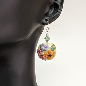 Handmade Lampwork Glass Bead Earrings: Floral Drop Earrings