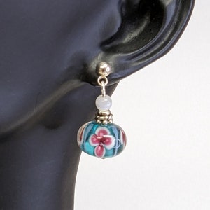 Handmade Lampwork Glass Bead Earrings: Moonstone & .925 Silver