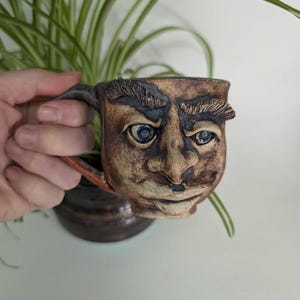 Handmade Ceramic Face Mug: Sculpted Funny Coffee Cup (10 fl oz)