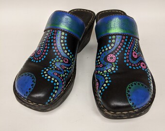 Zuecos de piel pintados a mano: Artsy, zapatos sin cordones para mujer, talla 10