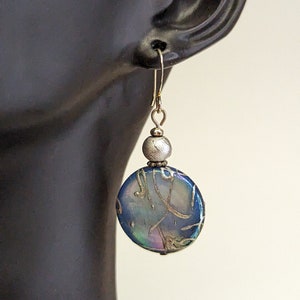 Blue, pink, red, purple, yellow mother of pearl earrings, blue and silver earrings, handmade earrings, earrings