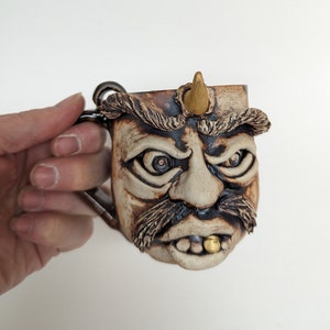 Handmade Ceramic Face Mug: Funny Pottery Coffee Cup with 24k Gold Tooth
