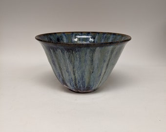 Handmade Ceramic Serving Bowl: Striped Glazes, Spring Bowl Shape