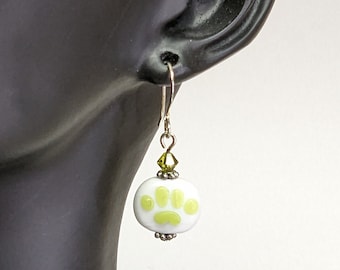 Lampwork Paw Print Earrings: Handmade Glass Bead Jewelry