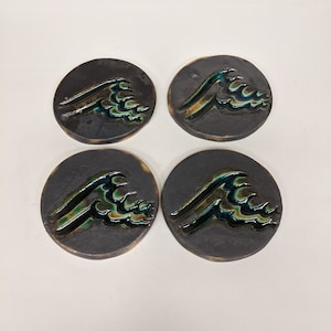 Handmade Ceramic Coasters: Wave Design, Set of 4