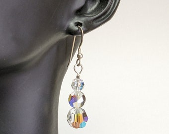 Swarovski crystal earrings, three tiered earrings, disco ball earrings, flashy earrings, earrings, Swarovski crystals, handmade earrings