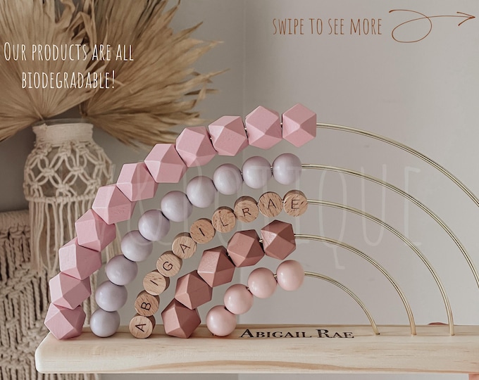 PERSONALIZED Abacus, Cottage Core, Wooden Nursery, Montessori, Counting Tool, Rainbow Abacus, Custom Baby Gift, New Baby Gift, EvAndPotique