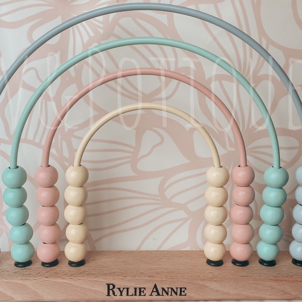 Personalized Pastels Abacus-Rainbow Abacus, Nursery Abacus, Wooden Rainbow, Aesthetic Nursery, Baptism Gift, EvAndPotique, Ev&Potique