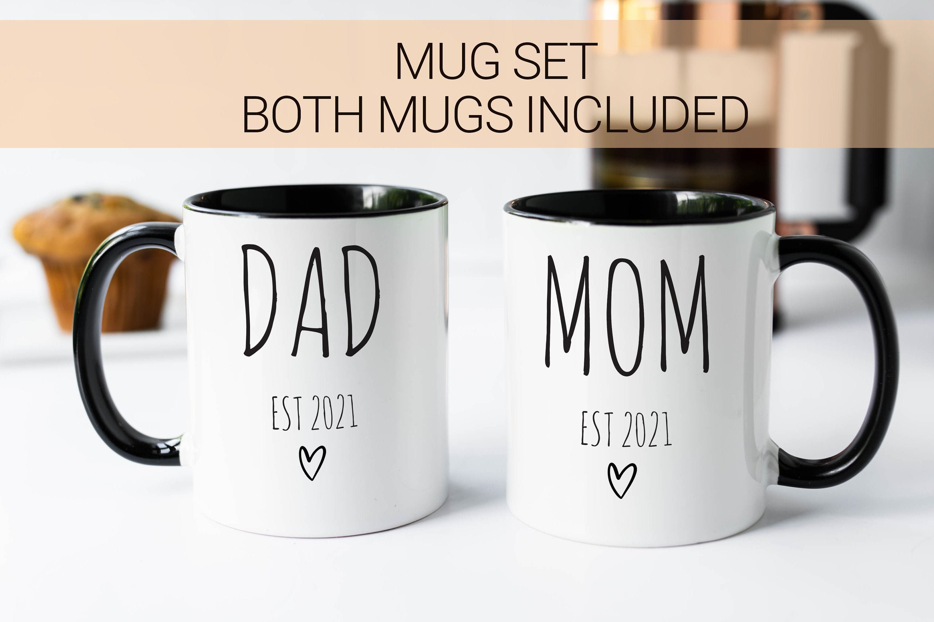New Mom and Dad Mugs Minimalist New Parents Mug Set Mom Mug Etsy