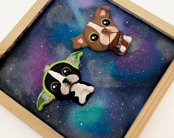 Star wars dogs portrait, Yoda costume dog, Chewbacca dog art, Custom dogs portrait, Star wars inspired art,  Boston terrier art, Custom dogs