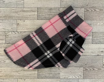 Pink and Black Plaid Fleece dog Sweater // customize to any size//Dachshund clothing  // warm puppy shirt // Cat Clothing // Custom Sweaters