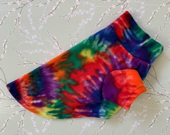 Small Handmade Rainbow Tie Dye Fleece dog Sweater
