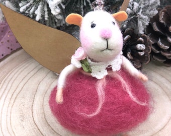 Mouse guardian angel shabby, needle felted, handmade dollhouse