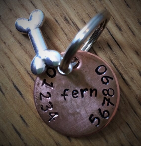 Hand stamped copper dog tag with charm Etsy